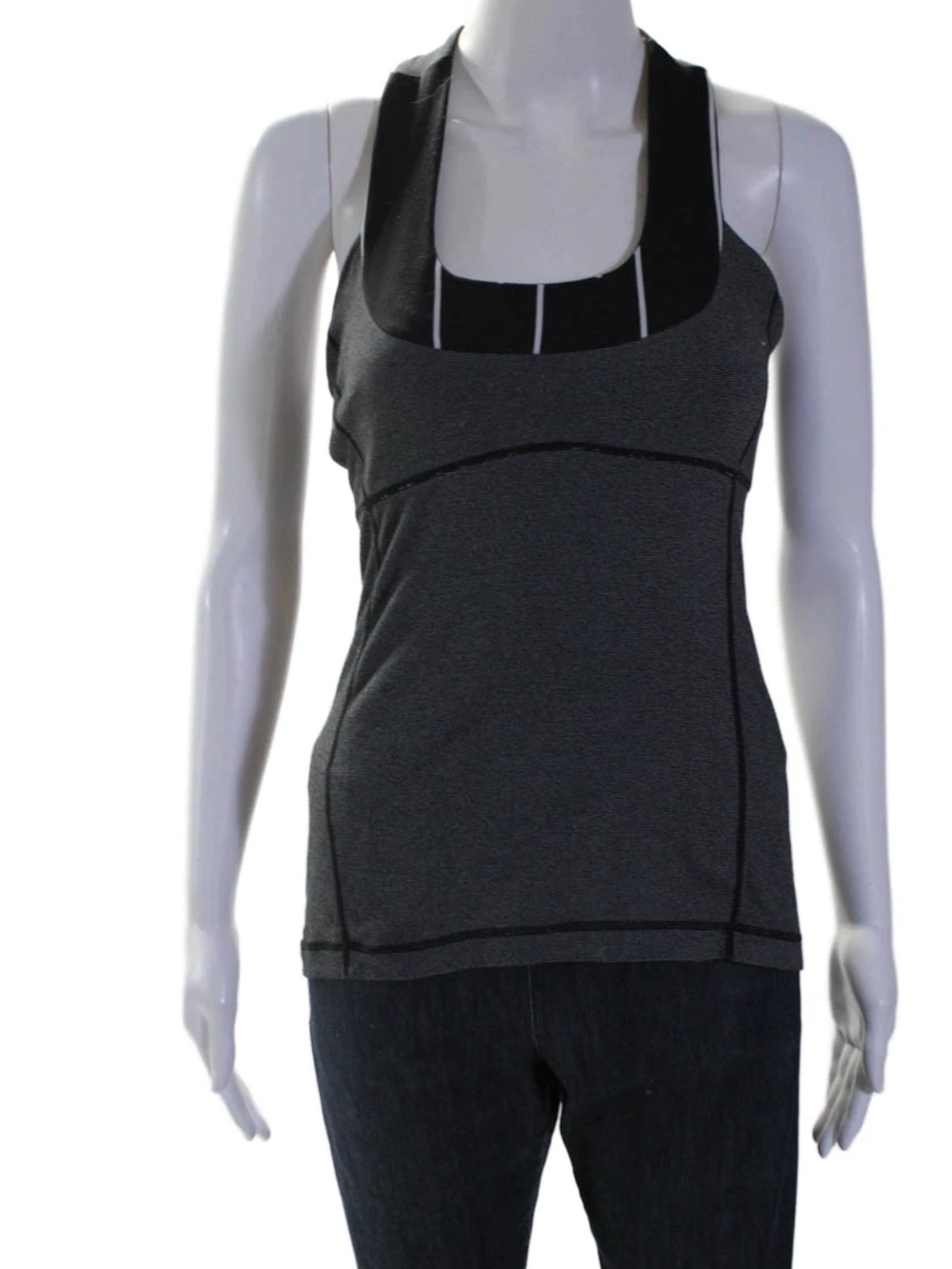 lululemon athletica Black Microstripe/ Charcoal Tank With Built In Bra SZ6